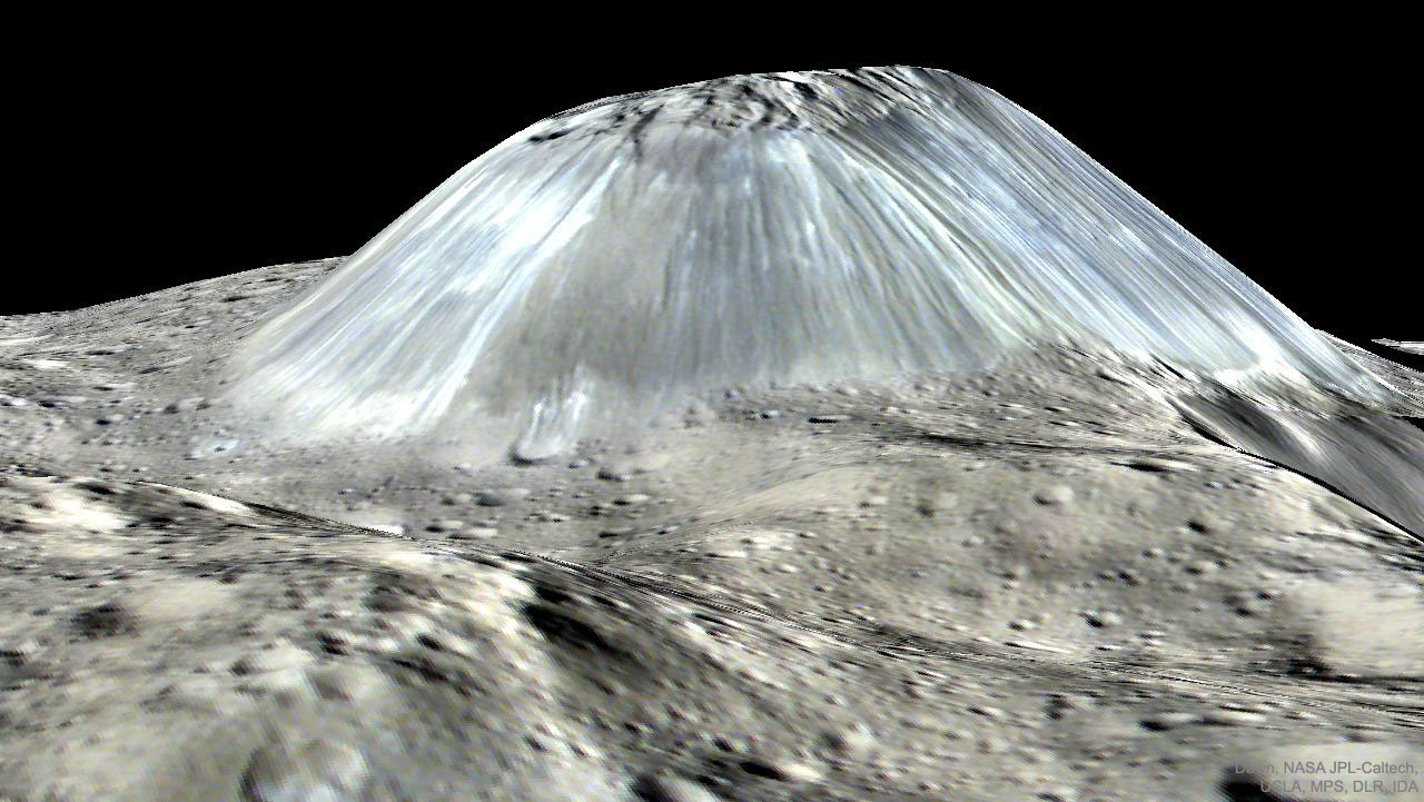 Neobychnaya gora Ahuna na asteroide Cerera