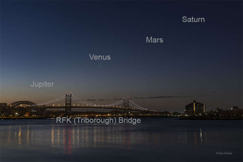 Планеты выстроились над мостом в Нью-Йорке