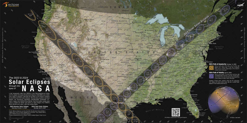 APOD: 2023 April 18 Б Map of Total Solar Eclipse Path in 2024 April