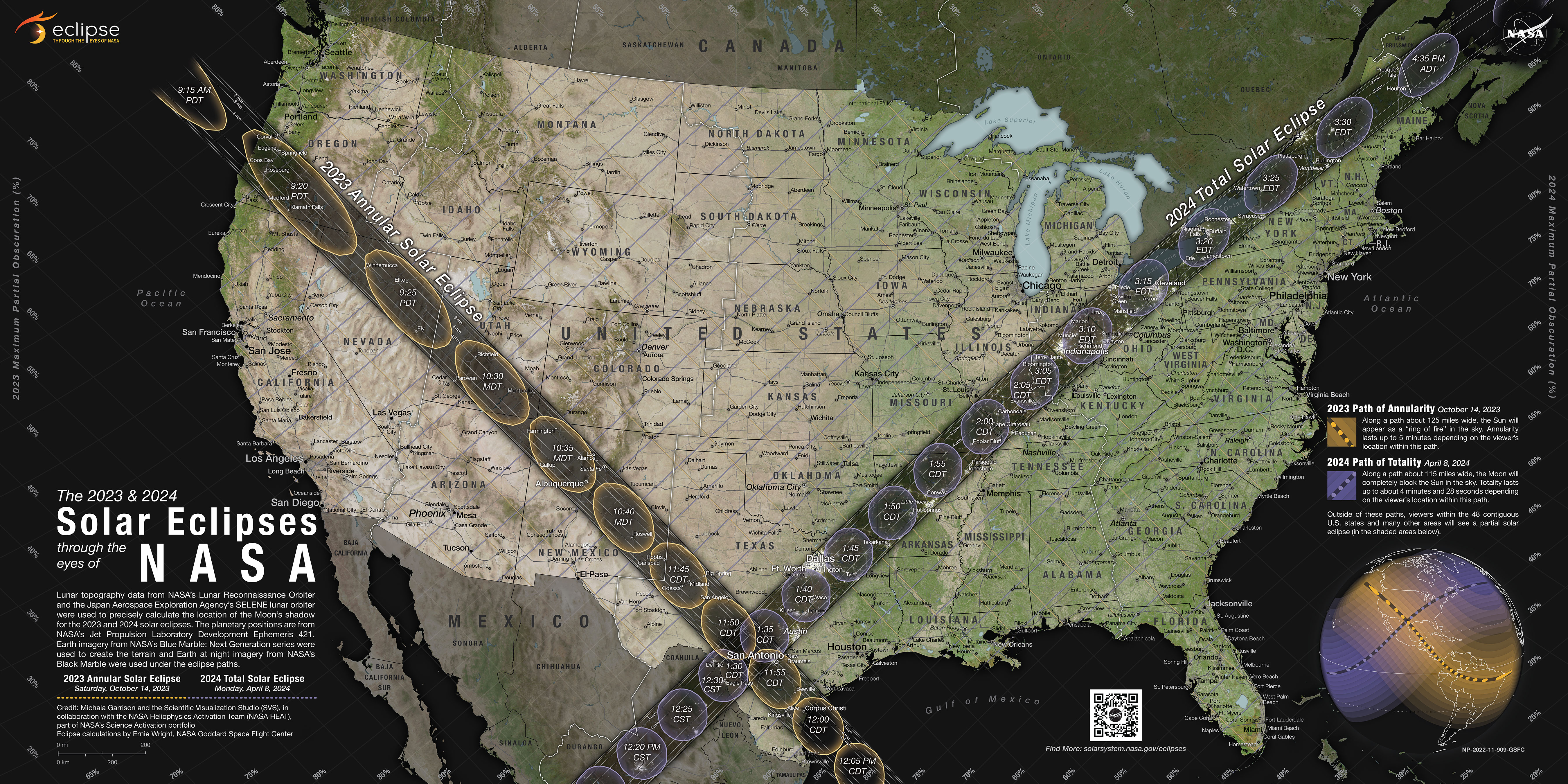 APOD: 2023 April 18  Map of Total Solar Eclipse Path in 2024 April