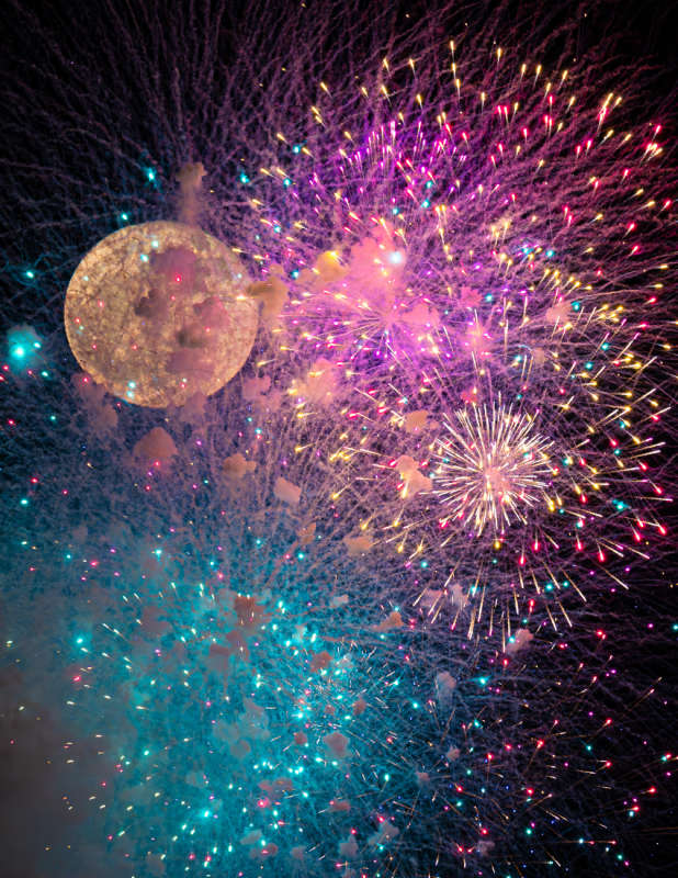 Fireworks vs Supermoon