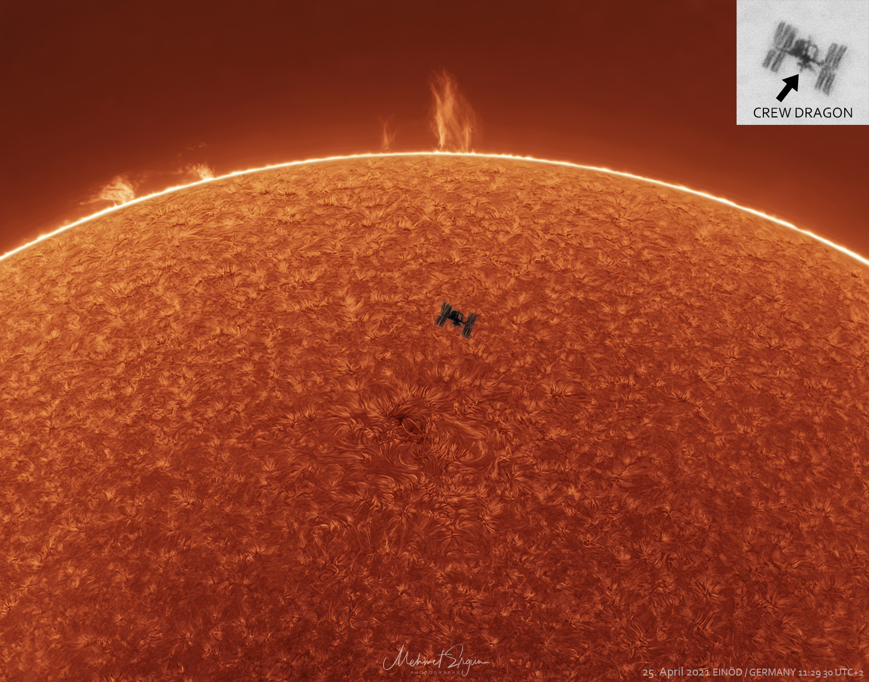 APOD: 2023 November 19  Space Station, Solar Prominences, Sun