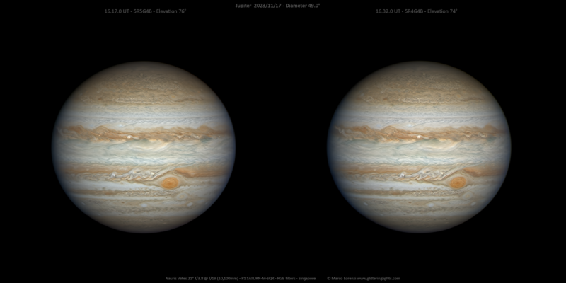 Юпитер около противостояния: стереофотография