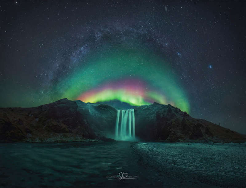 APOD: 2023 December 27  Rainbow Aurora over Icelandic Waterfall