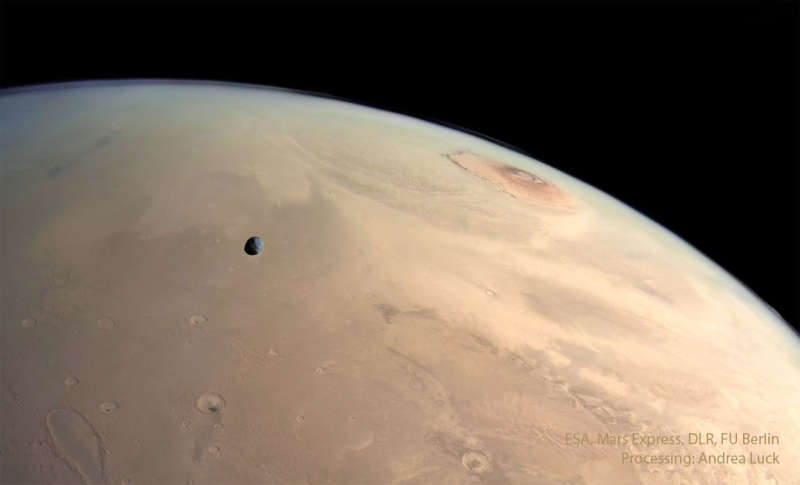 APOD: 2024 September 9 B Mars: Moon, Craters, and Volcanos