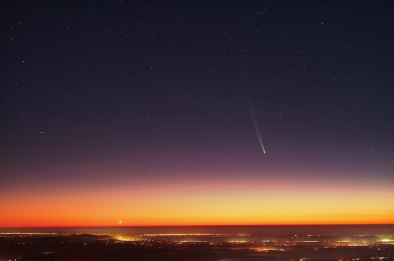 Comet at Moonrise