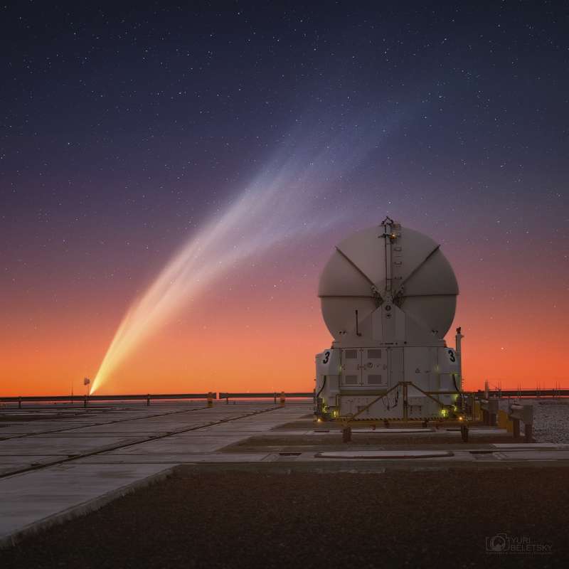 Kometa G3 ATLAS: hvost i teleskop