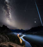 APOD: 2025 June 14 B Meteors and Satellite Trails over the Limay River